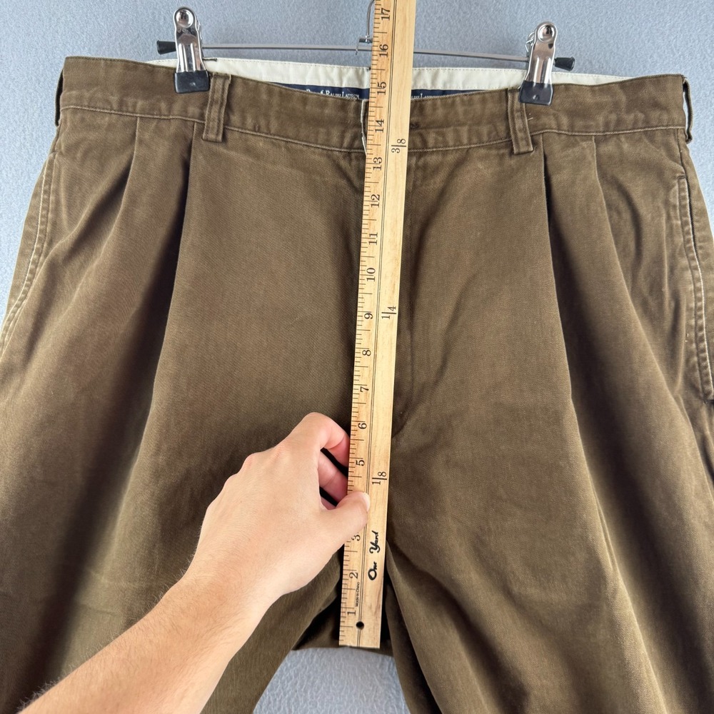 Vintage Polo Ralph Lauren Pants Mens 36x30 (Fits 35x29) Brown Pleated Cotton - Picture 12 of 16